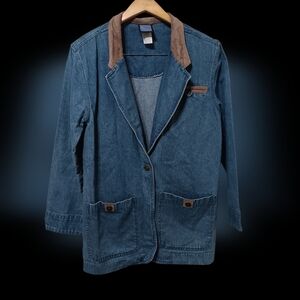 Jantzen Blue Denim Jacket with Brown Collar